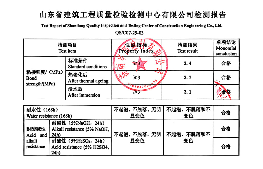 卓高聚脲粘结力、耐酸碱性、耐水检测报告